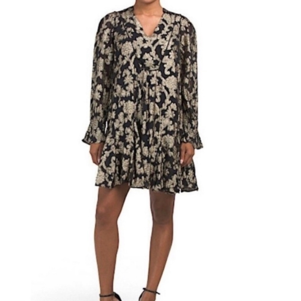 NWT Anthropologie Gold Metallic Ruffle Shift Dress